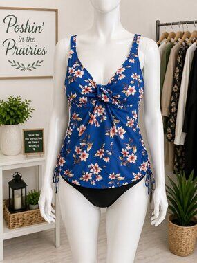 4 for $25🌸  George Plus Blue Floral Tankini Swim Top | Women's 3X